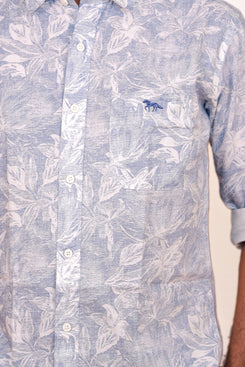 Linen cotton - Pastel blue & white print