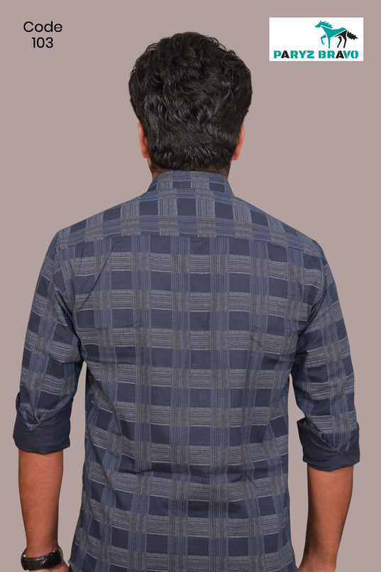 Linen cotton Dark blue checks