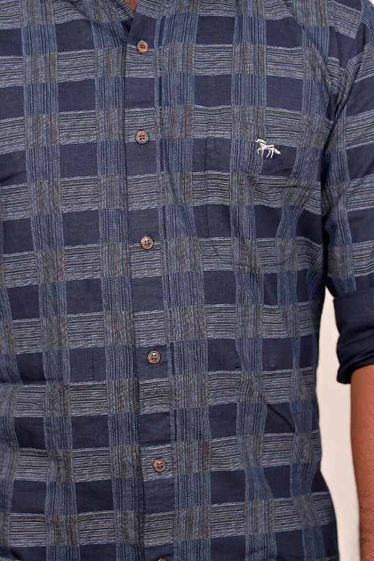 Linen cotton Dark blue checks