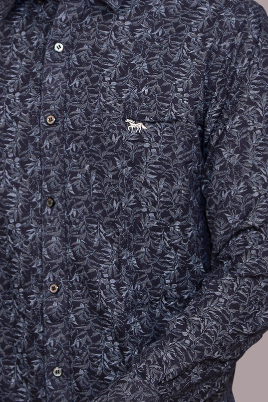 Linen cotton  Dark blue print