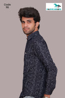 Linen cotton  Dark blue print