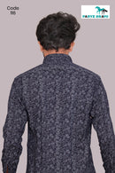 Linen cotton  Dark blue print