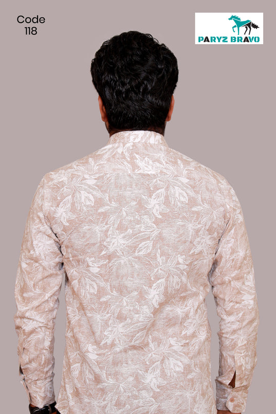 Linen cotton  White & light brown print