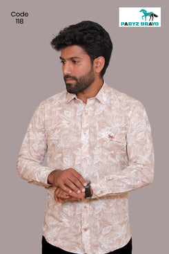 Linen cotton  White & light brown print