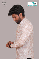 Linen cotton  White & light brown print